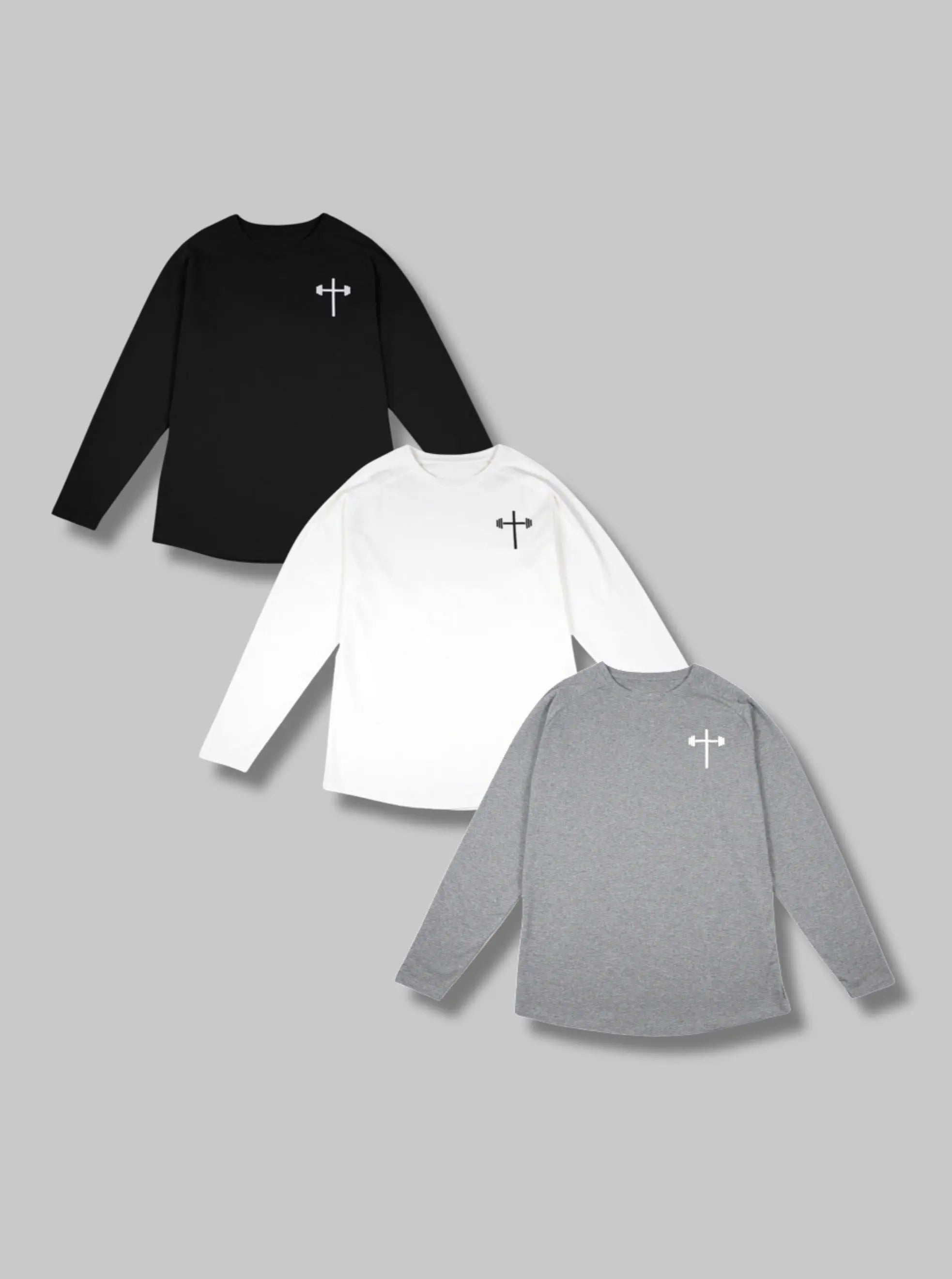 Long Sleeve Tee 3 Pack - Black/White/Grey HolStrength