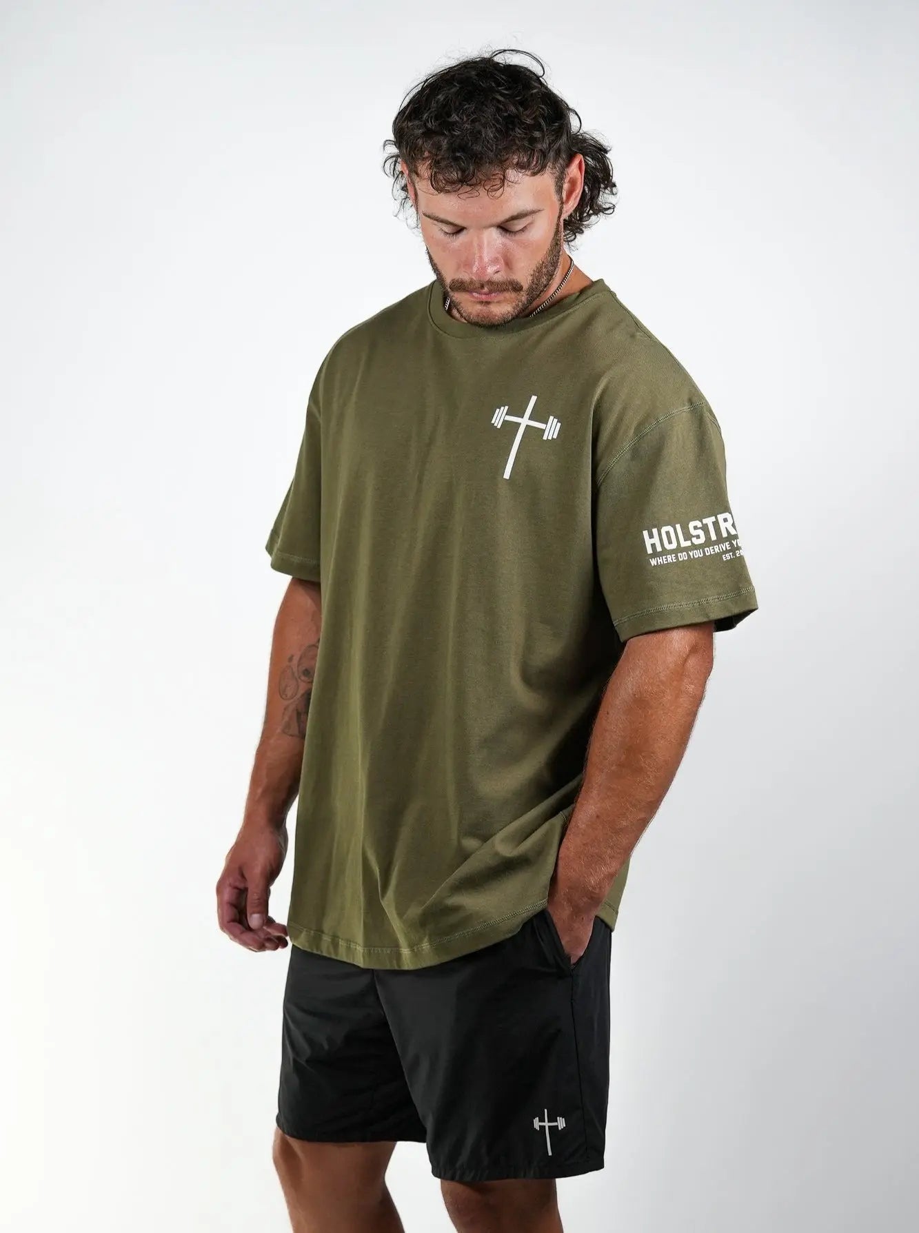 Man of God Oversized Tee - Military Green HolStrength