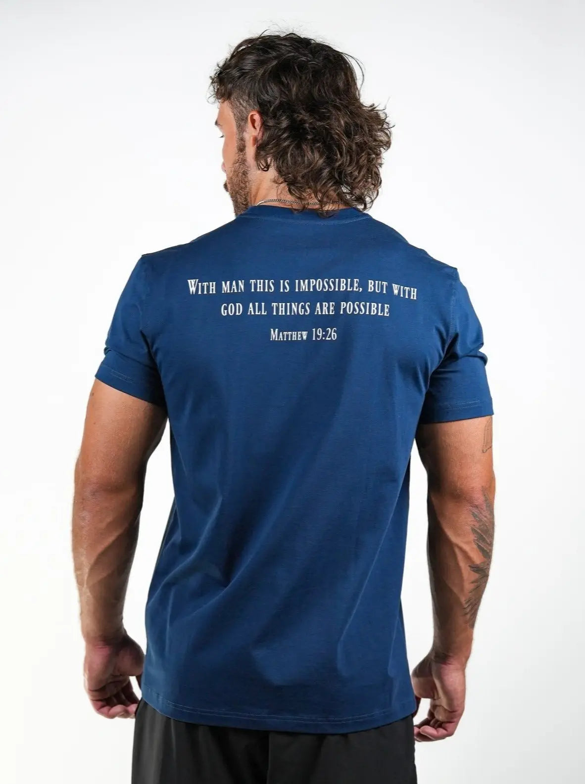 Matthew 19:26 Performance Tee - Navy Blue HolStrength