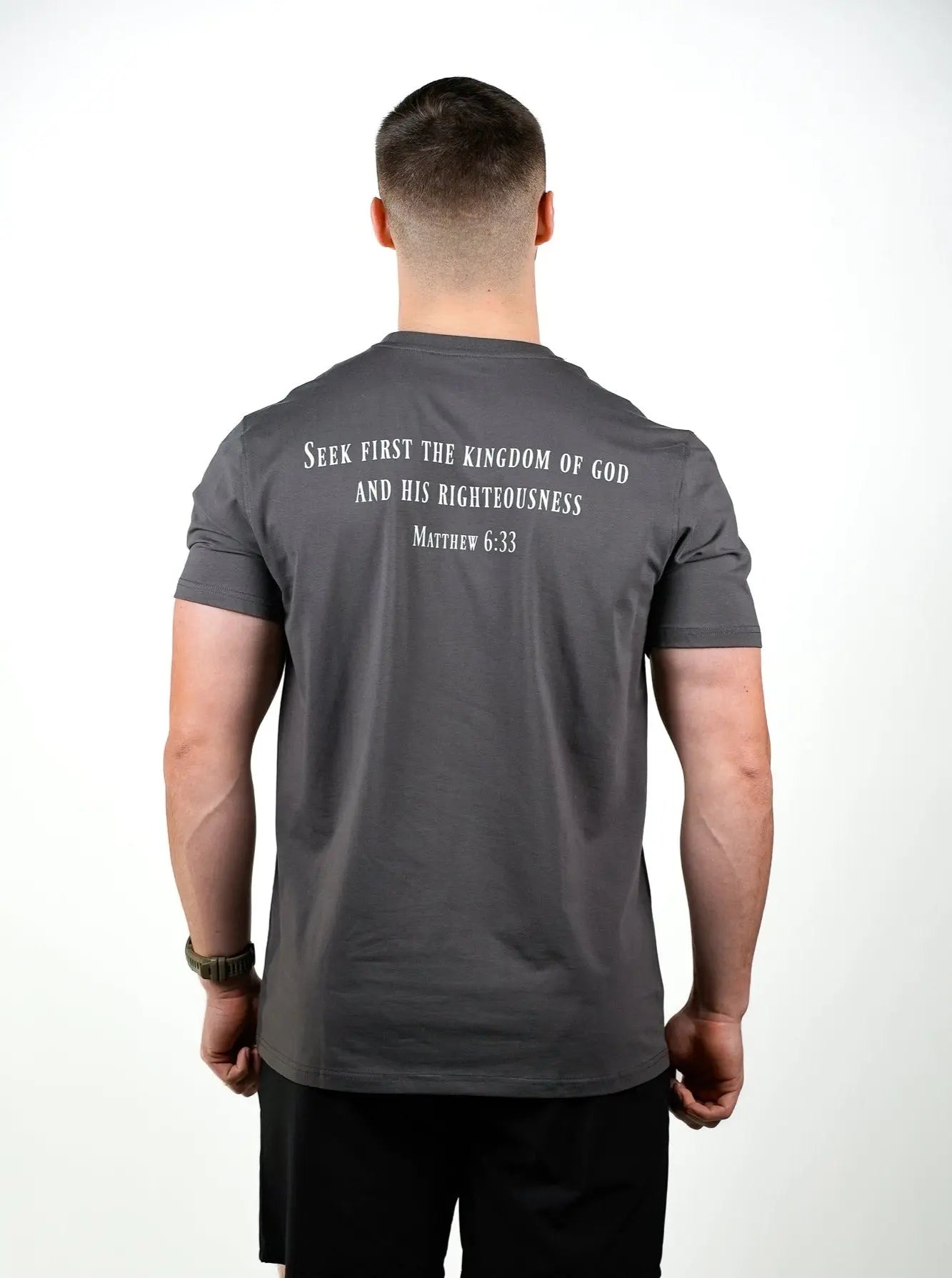 Matthew 6:33 Performance Tee - Gunmetal HolStrength