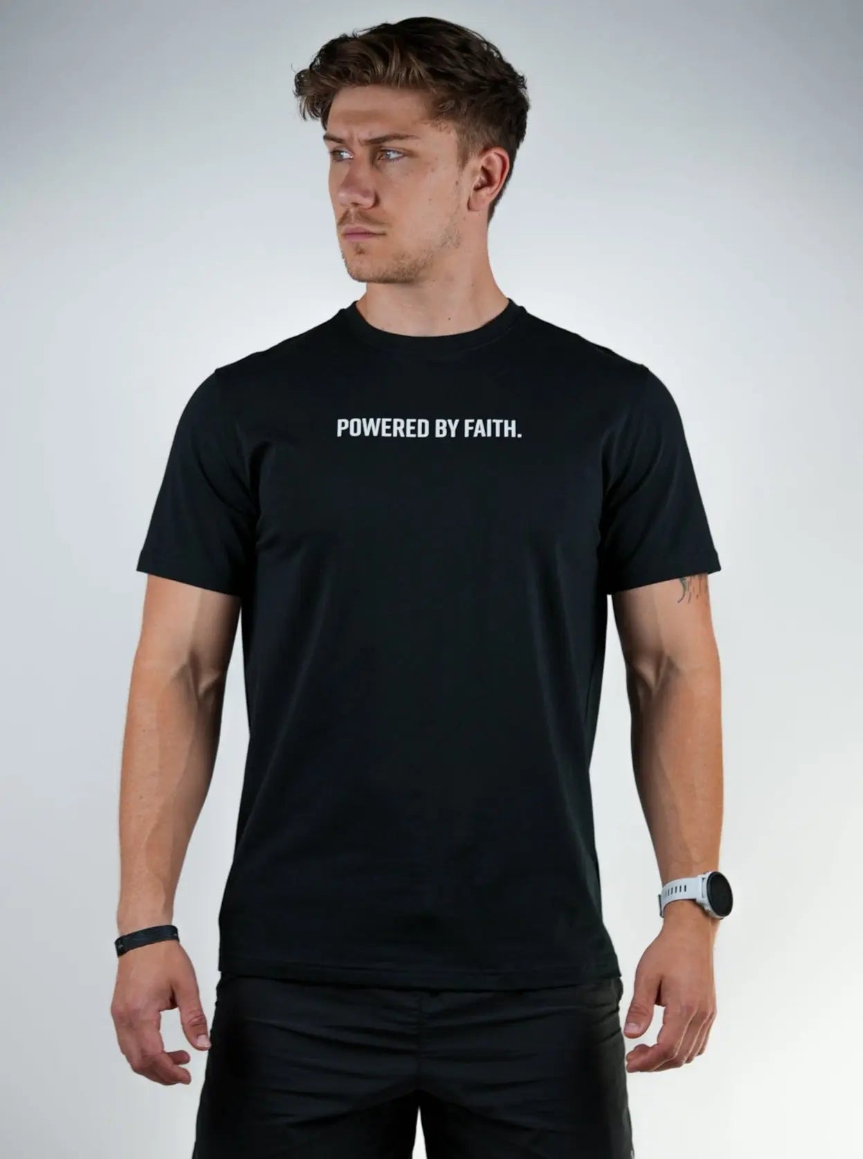 Powered By Faith Performance Tee - Black HolStrength