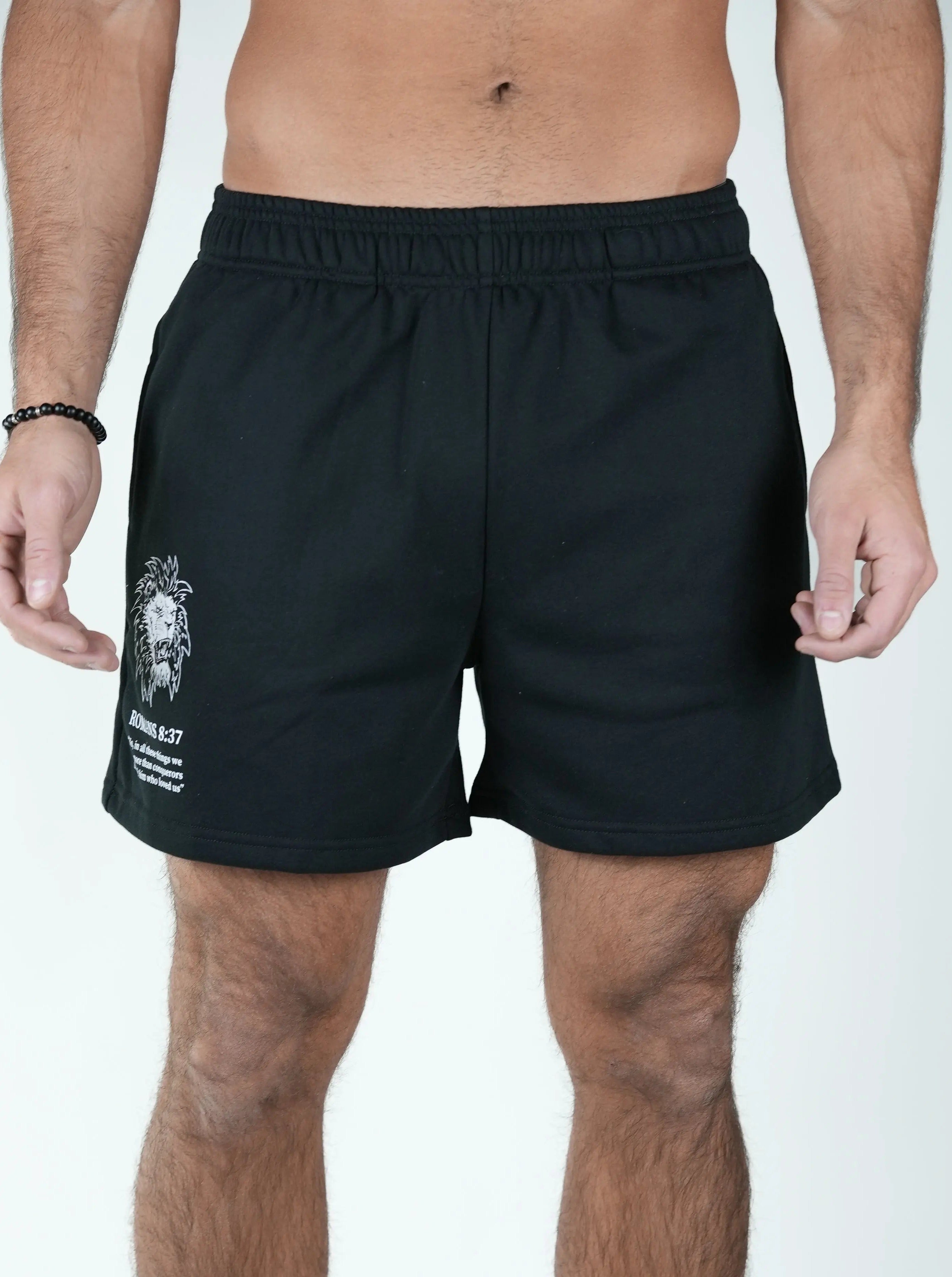 Romans 8:37 Lion Shorts - Black HolStrength