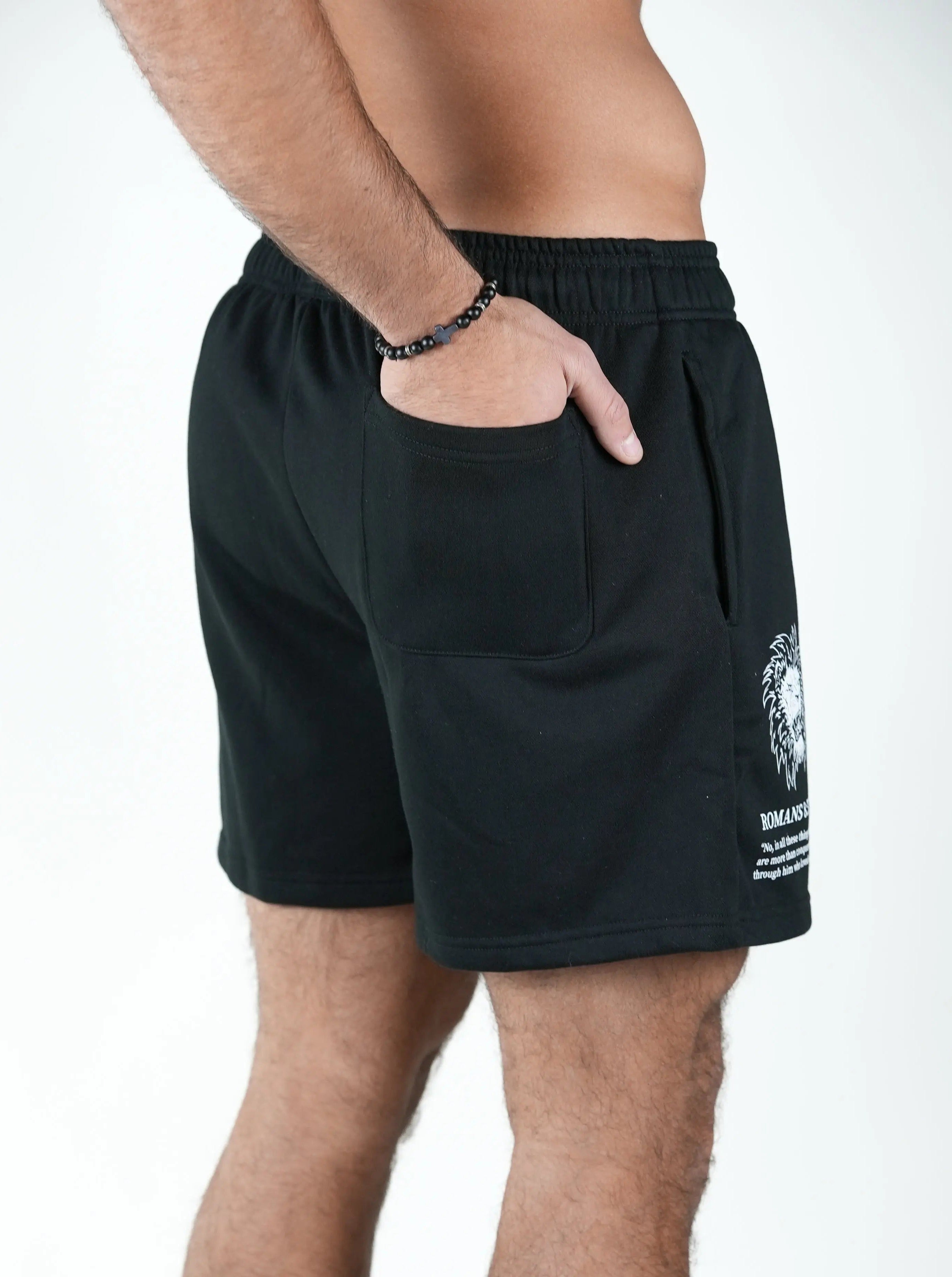 Romans 8:37 Lion Shorts - Black HolStrength