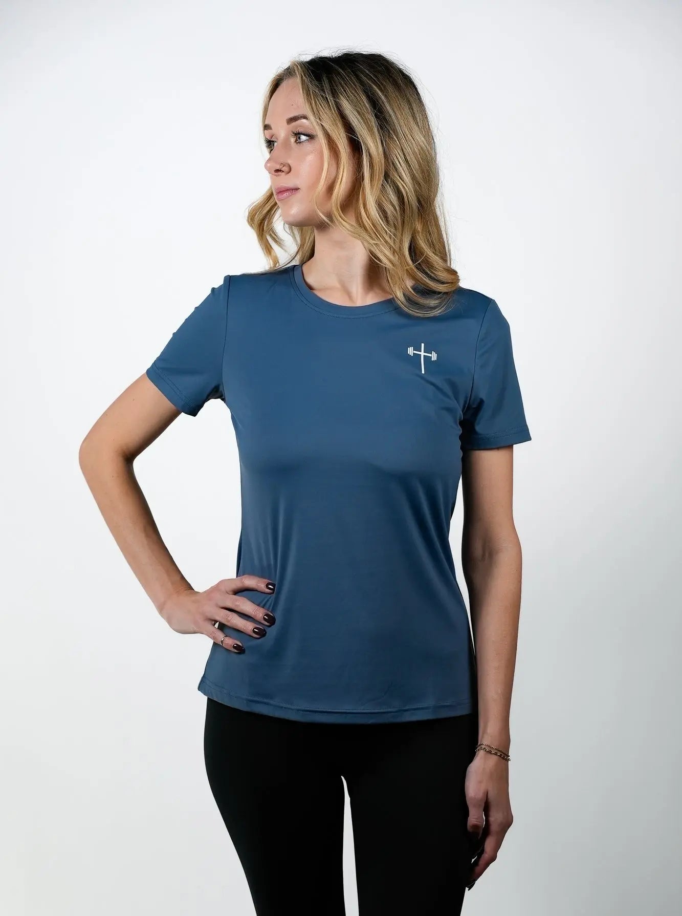 Women's Proverbs 31:25 Performance Tee - Blue HolStrength